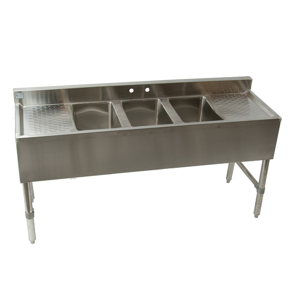 3 Compartment Bar Sink With 12 Double Drainboards