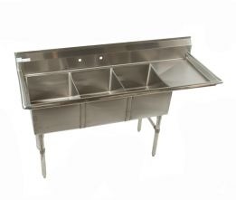 3 Bowl Stainless Sink 15x15x11d With Drain Board On Right